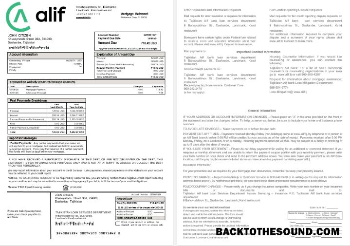 İndir Tacikistan Alif Banka İpotek Hesap Özeti in Word and PDF Formatlar Örnek örnek