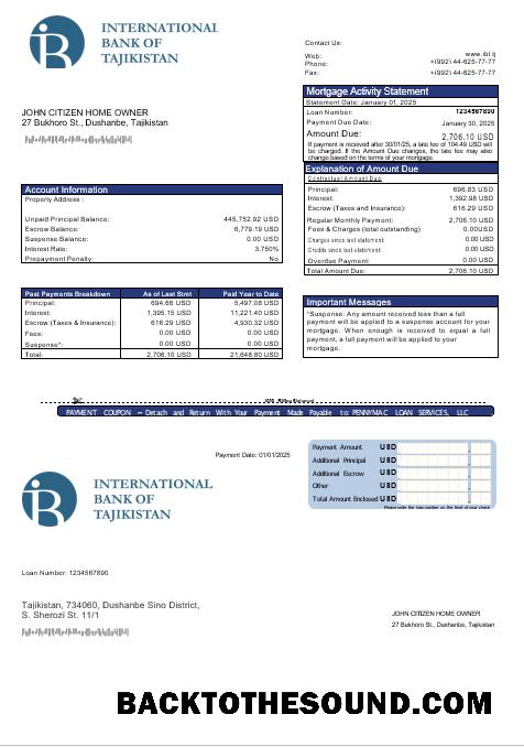 İndir Tacikistan ITB Banka İpotek Hesap Özeti in Word and PDF Formatlar Örnek taslak