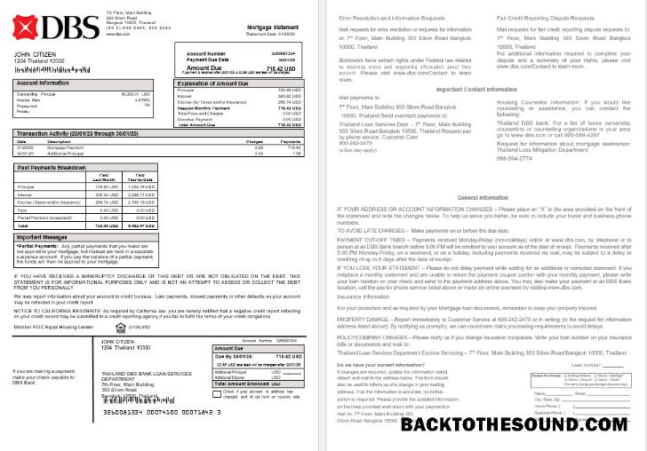 İndir Tayland DBS Banka İpotek Hesap Özeti in Word and PDF Formatlar Örnek tasarım