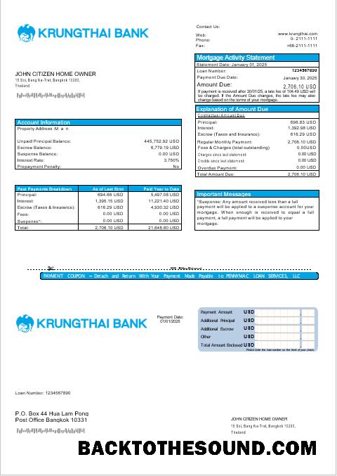 İndir Tayland Krungthai Banka İpotek Hesap Özeti in Word and PDF Formatlar Örnek tasarım