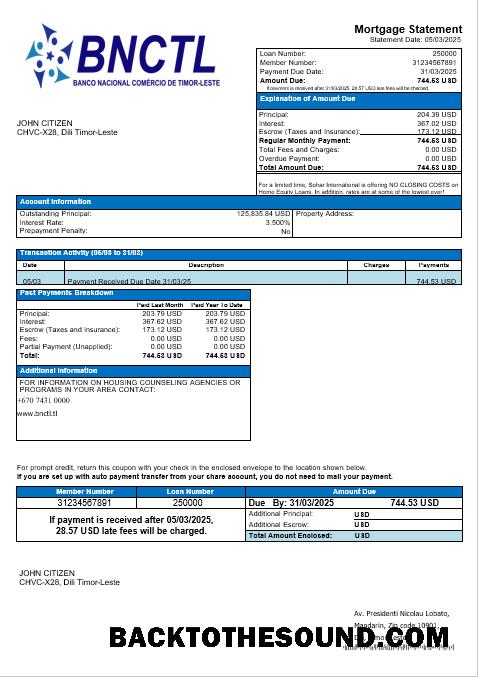 İndir Timor Leste BNCTL Banka uluslararası İpotek Hesap Özeti in Word and PDF Formatlar Örnek şablon