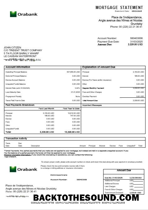 İndir Togo Orabank İpotek Hesap Özeti in Word and PDF Formatlar Örnek ön izleme