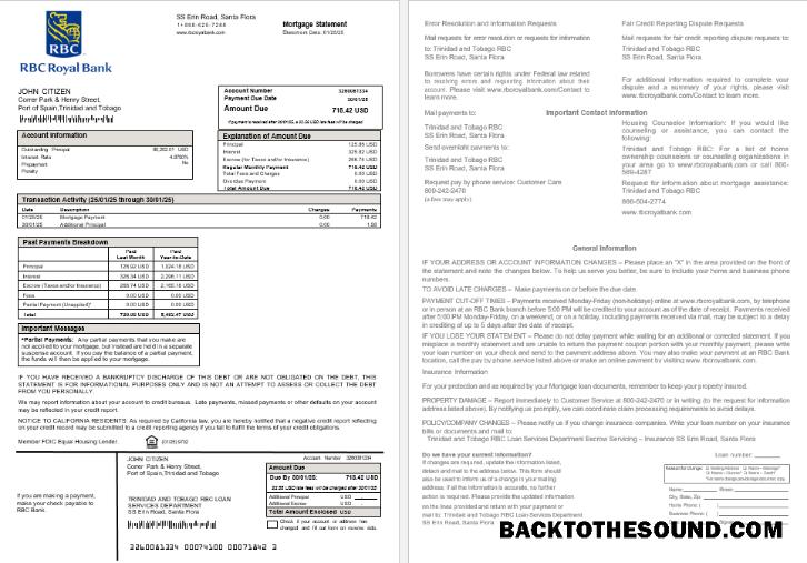 İndir Trinidad ve Tobago Royal Citizens Bankmortgage Hesap Özeti in Word and PDF Formatlar Örnek ön izleme