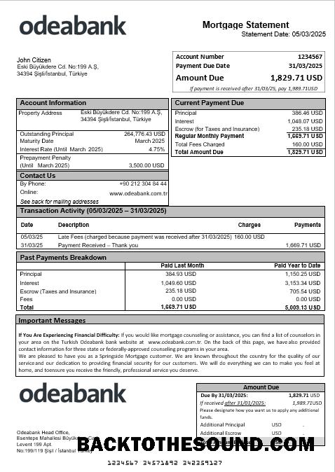 İndir Turkish Odeabank Banka İpotek Hesap Özeti in Word and PDF Formatlar Örnek taslak