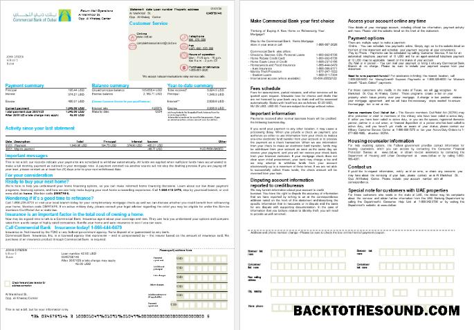 İndir BAE ticari Banka İpotek Hesap Özeti in Word and PDF Formatlar, 2 pages Örnek tasarım