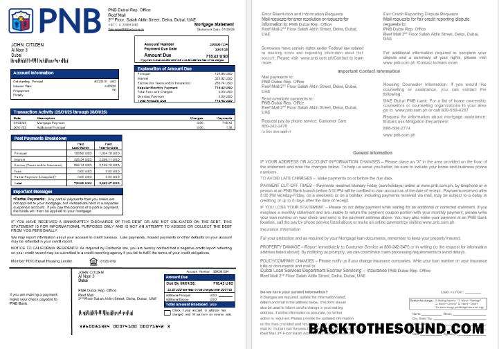 İndir BAE Dubai PNB Banka İpotek Hesap Özeti in Word and PDF Formatlar Örnek ön izleme