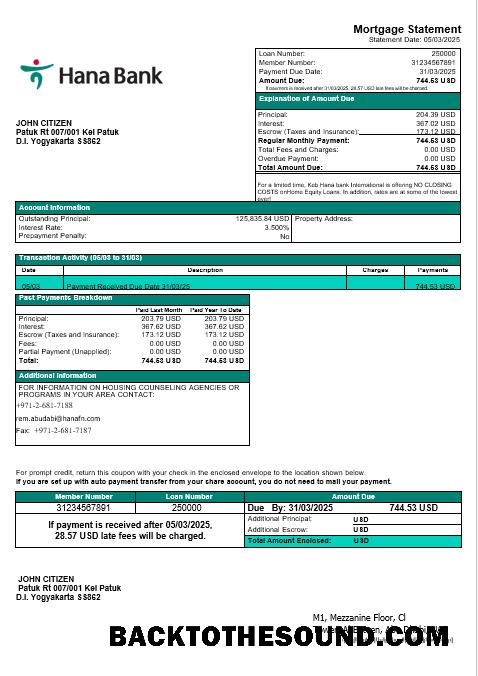 İndir BAE Keb Hana Banka İpotek Hesap Özeti in Word and PDF Formatlar Örnek tasarım