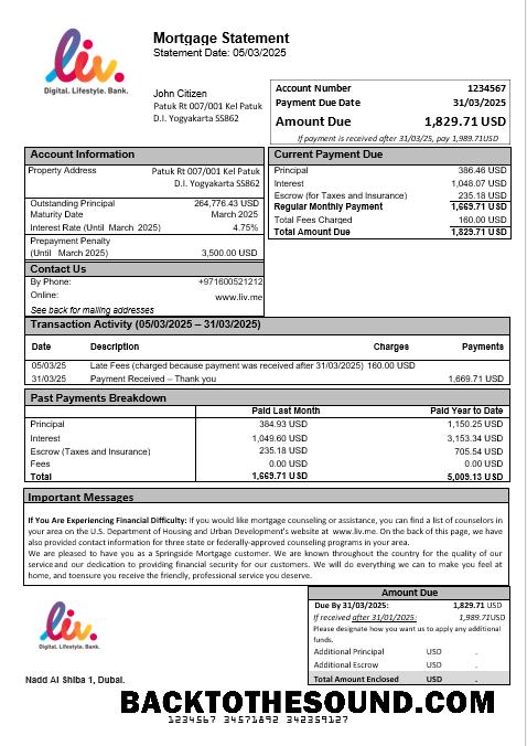 İndir BAE Liv. Digital Banka İpotek Hesap Özeti in Word and PDF Formatlar Örnek taslak