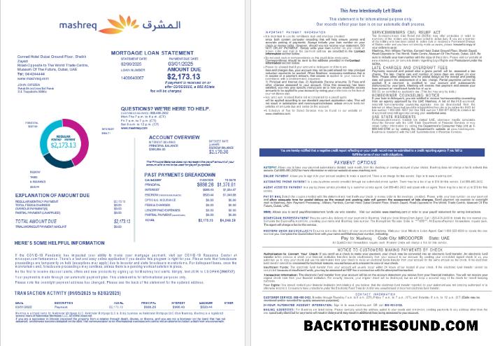 İndir BAE Mashreq İpotek Kredi Hesap Özeti in Word and PDF Formatlar , 4 pages 1 2 Örnek ön izleme