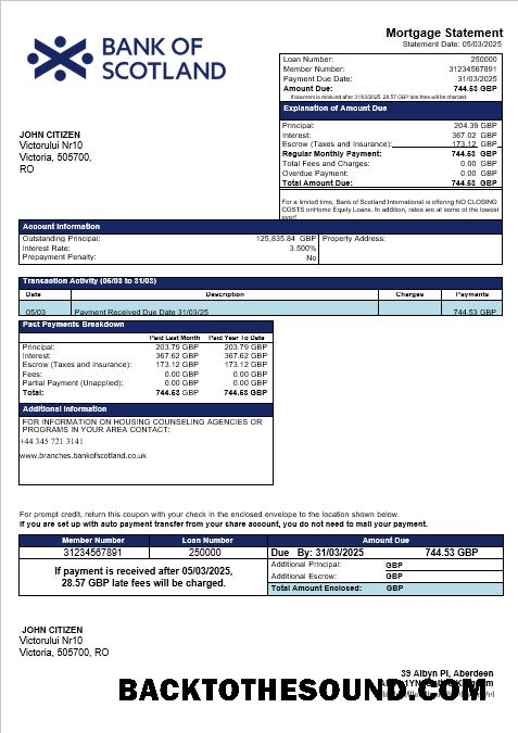İndir Birleşik Krallık Banka of İskoçya İpotek Hesap Özeti in Word and PDF Formatlar Örnek tasarım