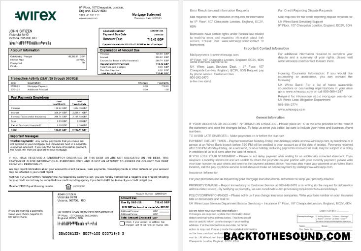 İndir Birleşik Krallık Wirex İpotek Hesap Özeti in Word and PDF Formatlar Örnek örnek