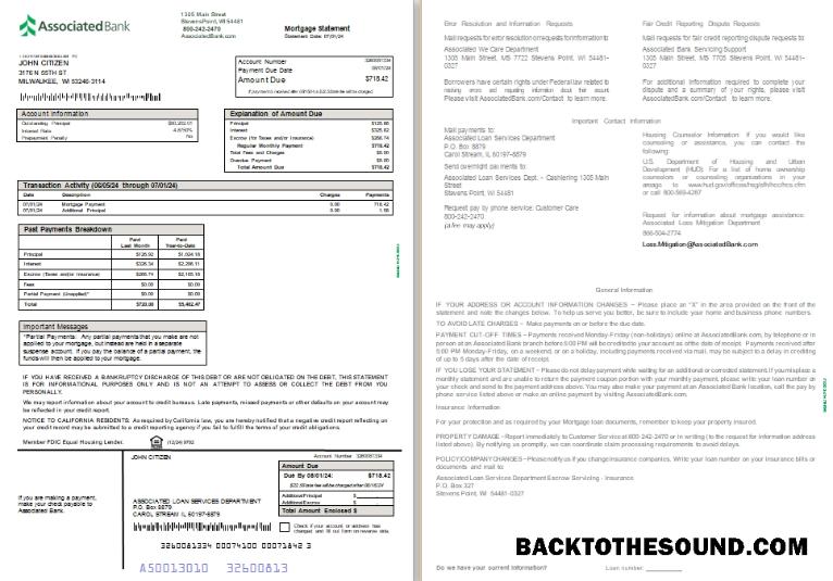 İndir ABD Associated Banka İpotek Hesap Özeti, 2 pages SCR Örnek şablon