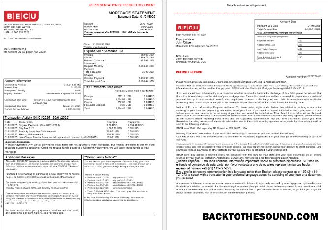 İndir ABD BECU Banka İpotek Hesap Özeti in Word and PDF Formatlar, 3 pages 1 2 Örnek tasarım