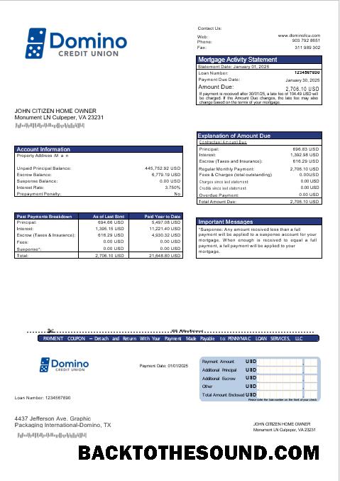 İndir ABD Banka of Domino Banka İpotek Hesap Özeti in Word and PDF Formatlar Örnek şablon