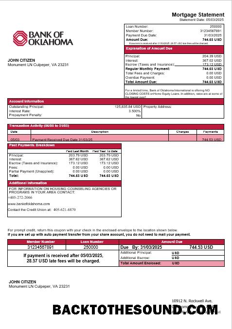 İndir ABD Banka of Oklahoma İpotek Hesap Özeti in Word and PDF Formatlar Örnek tasarım