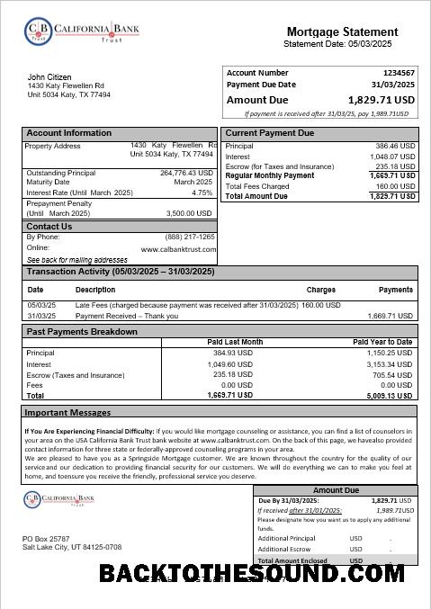 İndir ABD California Banka Trust Banka İpotek Hesap Özeti in Word and PDF Formatlar Örnek örnek