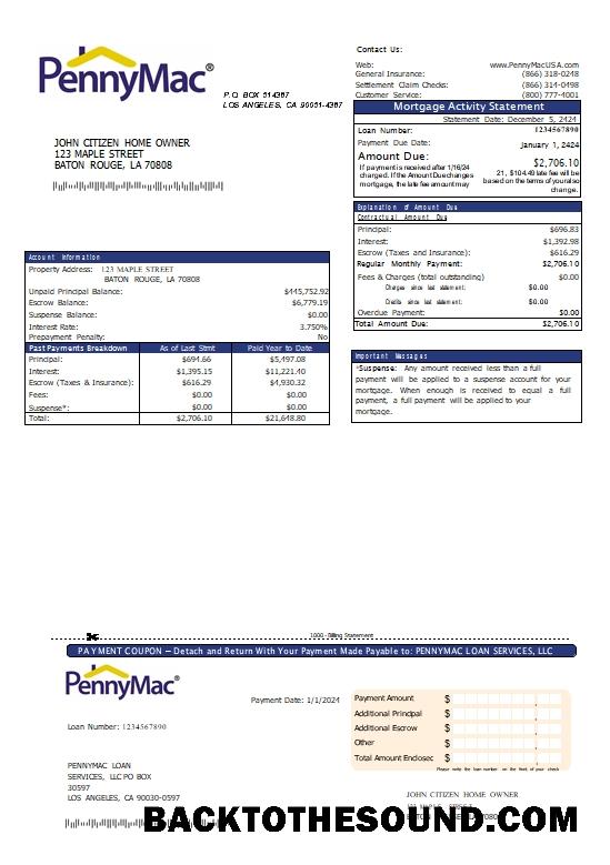 İndir ABD California Pennymac Kredi Services İpotek Hesap Özeti scr Örnek şablon