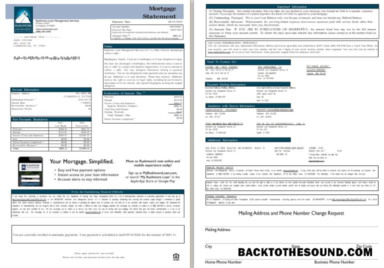 İndir ABD California Rushmore Kredi Management Services LLC İpotek Hesap Özeti, 3 pages, 1 2scr Örnek ön izleme
