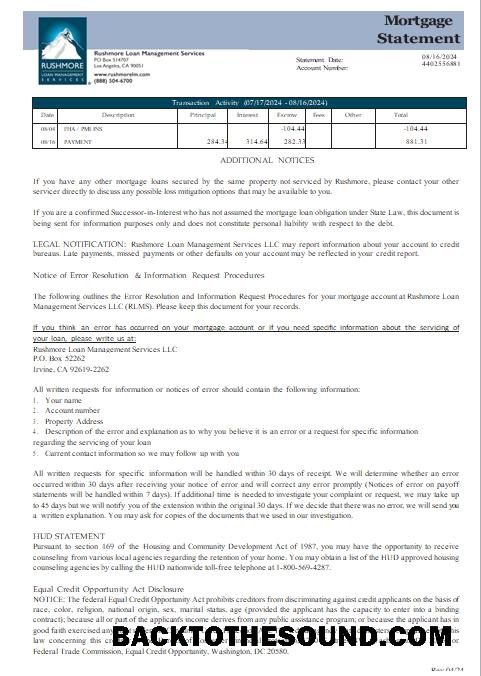 İndir ABD California Rushmore Kredi Management Services LLC İpotek Hesap Özeti, 3 pages, 3 scr Örnek taslak