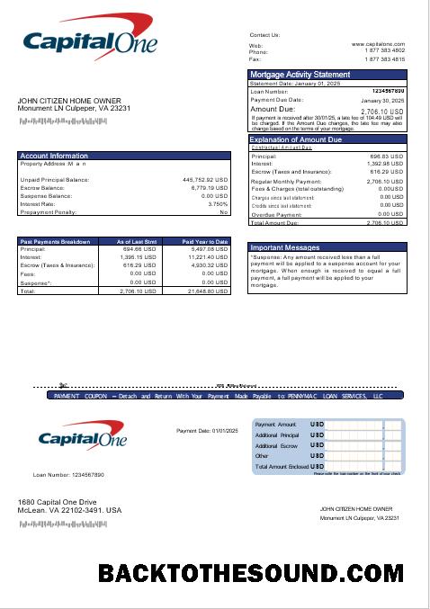 İndir ABD Capital One Banka İpotek Hesap Özeti in Word and PDF Formatlar Örnek örnek