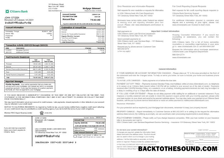 İndir ABD Citizens Banka İpotek Hesap Özeti in Word and PDF Formatlar Örnek örnek