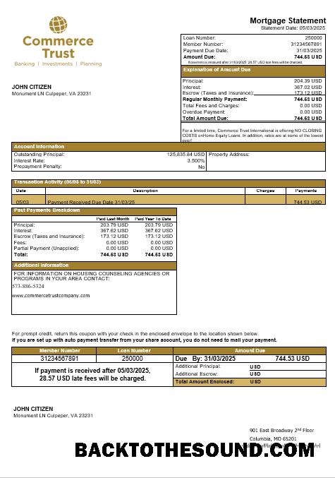İndir ABD Commerce Trust Banka İpotek Hesap Özeti in Word and PDF Formatlar Örnek tasarım
