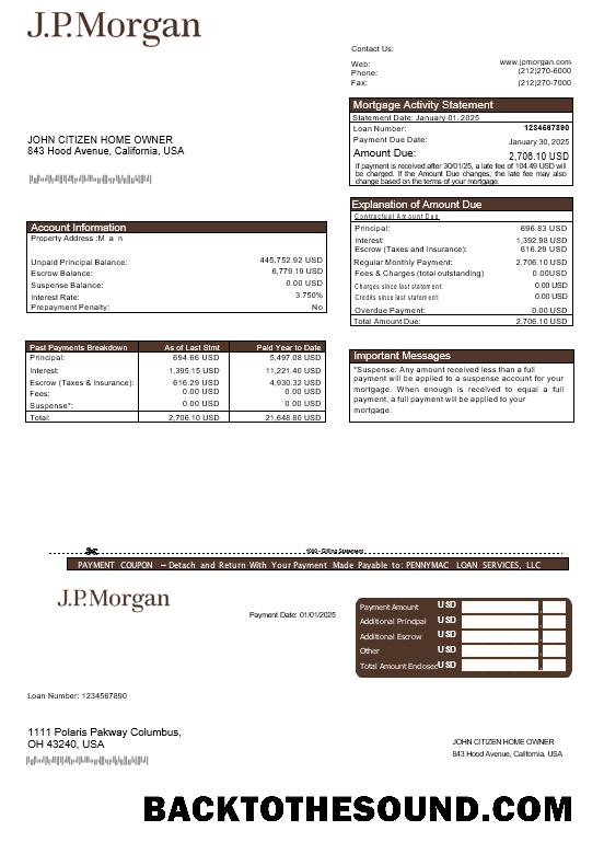 İndir ABD JP Morgan Banka İpotek Hesap Özeti in Word and PDF Formatlar Örnek ön izleme