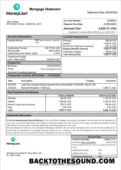 İndir ABD Moneylion Banka İpotek Hesap Özeti in Word and PDF Formatlar Örnek şablon