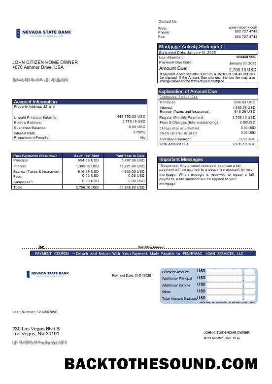 İndir ABD Nevada State Banka İpotek Hesap Özeti in Word and PDF Formatlar Örnek örnek