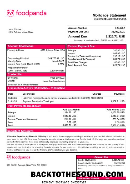 İndir ABD Yeni York Foodpanda İpotek Hesap Özeti in Word and PDF Formatlar Örnek tasarım