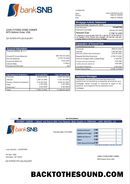 İndir ABD Oklahoma SNB Banka İpotek Hesap Özeti in Word and PDF Formatlar Örnek tasarım
