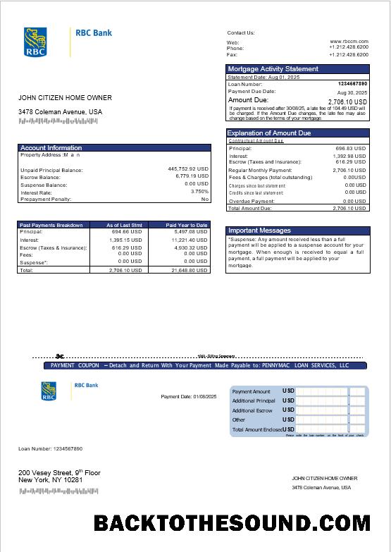 İndir ABD RBC Banka İpotek Hesap Özeti in Word and PDF Formatlar Örnek ön izleme