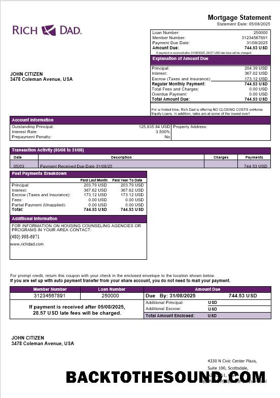 İndir ABD Rich Dad Banka İpotek Hesap Özeti in Word and PDF Formatlar Örnek örnek