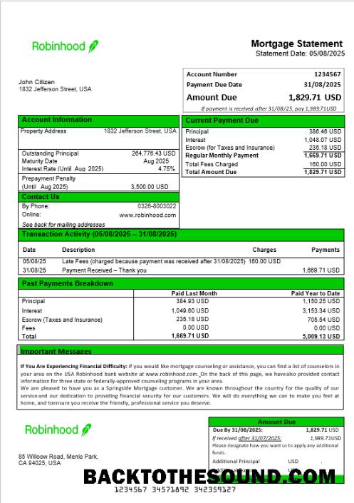 İndir ABD Robinhood Banka İpotek Hesap Özeti in Word and PDF Formatlar Örnek taslak