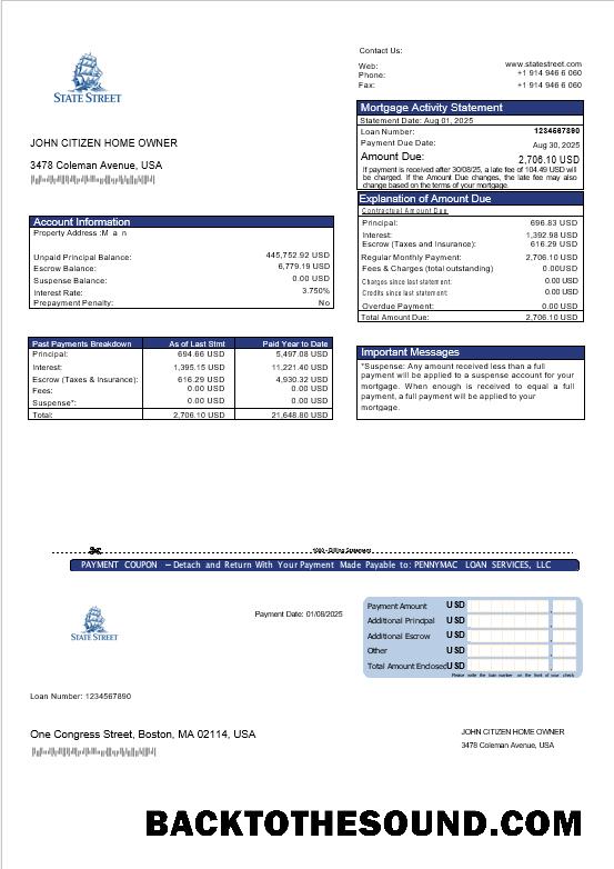 İndir ABD State cadde Corporation Banka İpotek Hesap Özeti in Word and PDF Formatlar Örnek taslak