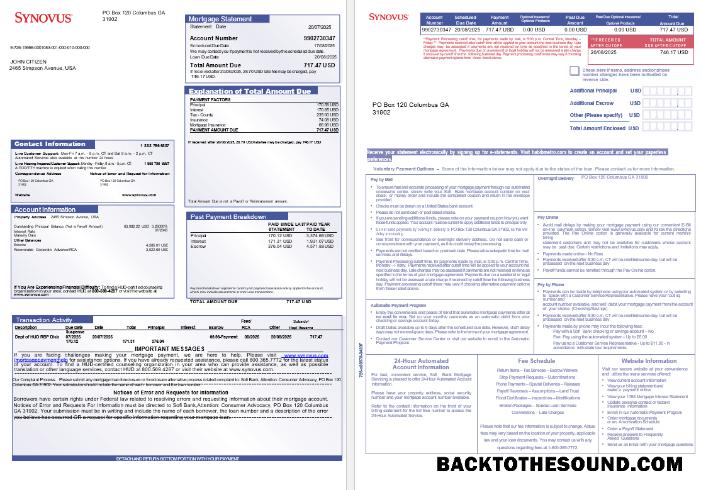 İndir ABD Synovus Banka İpotek Hesap Özeti in Word and PDF Formatlar, 3 pages 1 2 Örnek ön izleme