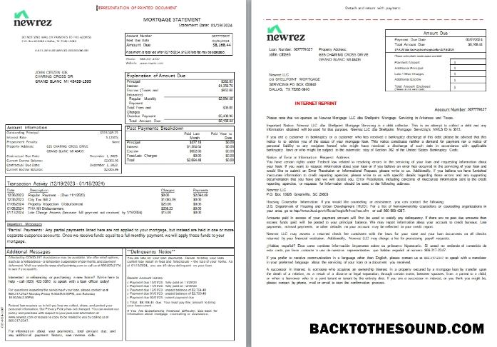 İndir ABD Texas Newrez İpotek Hesap Özeti, 3 pages 1 2 scr Örnek örnek