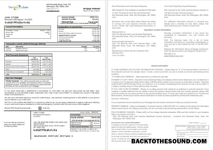 İndir ABD The Bancorp Banka İpotek Hesap Özeti in Word and PDF Formatlar Örnek taslak