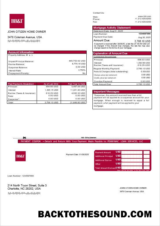 İndir ABD Washington BB&T Banka İpotek Hesap Özeti in Word and PDF Formatlar Örnek tasarım