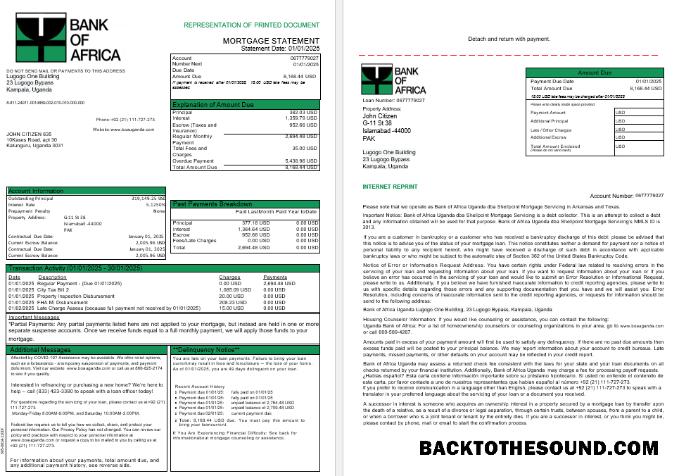 İndir Uganda Banka of Africa İpotek Hesap Özeti in Word and PDF Formatlar, 3 pages 1 2 Örnek örnek