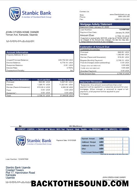 İndir Uganda Stanbic Banka İpotek Hesap Özeti in Word and PDF Formatlar Örnek tasarım