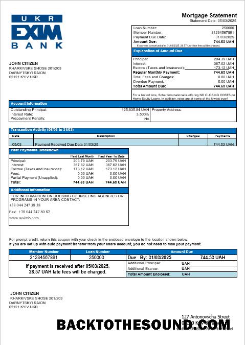 İndir Ukrayna Ukreximbank Banka İpotek Hesap Özeti in Word and PDF Formatlar Örnek örnek