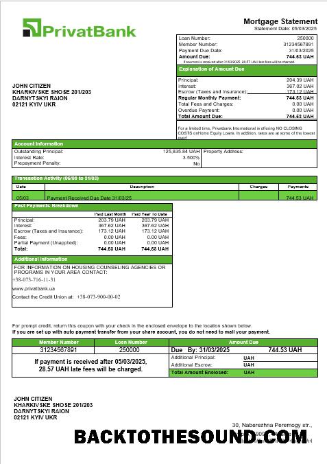 İndir Ukrainian Privatbank Banka İpotek Hesap Özeti in Word and PDF Formatlar Örnek örnek