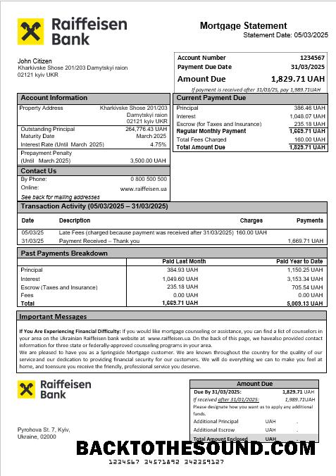 İndir Ukrainian Raiffeisen Banka İpotek Hesap Özeti in Word and PDF Formatlar Örnek şablon