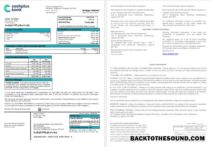 İndir Birleşik Krallık Cashplus Banka İpotek Hesap Özeti in Word and PDF Formatlar Örnek şablon