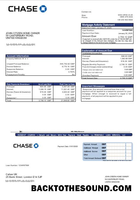 İndir Birleşik Krallık Chase Banka İpotek Hesap Özeti in Word and PDF Formatlar Örnek şablon