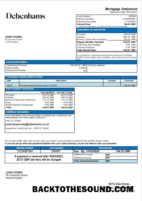 İndir Birleşik Krallık Debenhams İpotek Hesap Özeti in Word and PDF Formatlar Örnek örnek