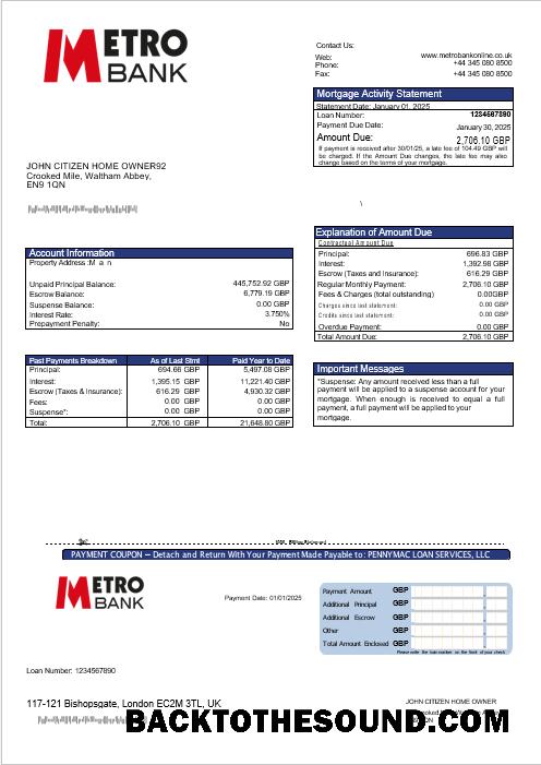 İndir Birleşik Krallık Metro Banka İpotek Hesap Özeti in Word and PDF Formatlar Örnek taslak