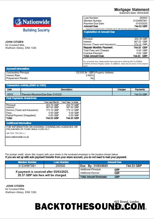 İndir Birleşik Krallık Nationwide Banka İpotek Hesap Özeti in Word and PDF Formatlar Örnek ön izleme
