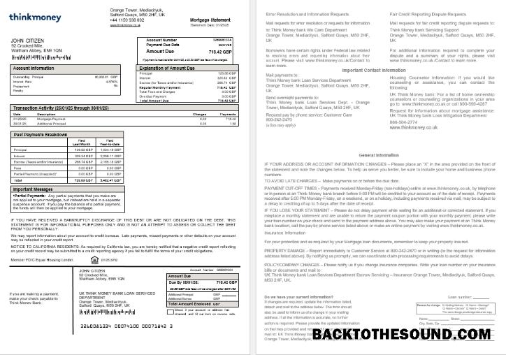 İndir Birleşik Krallık Think Money Banka İpotek Hesap Özeti in Word and PDF Formatlar Örnek taslak